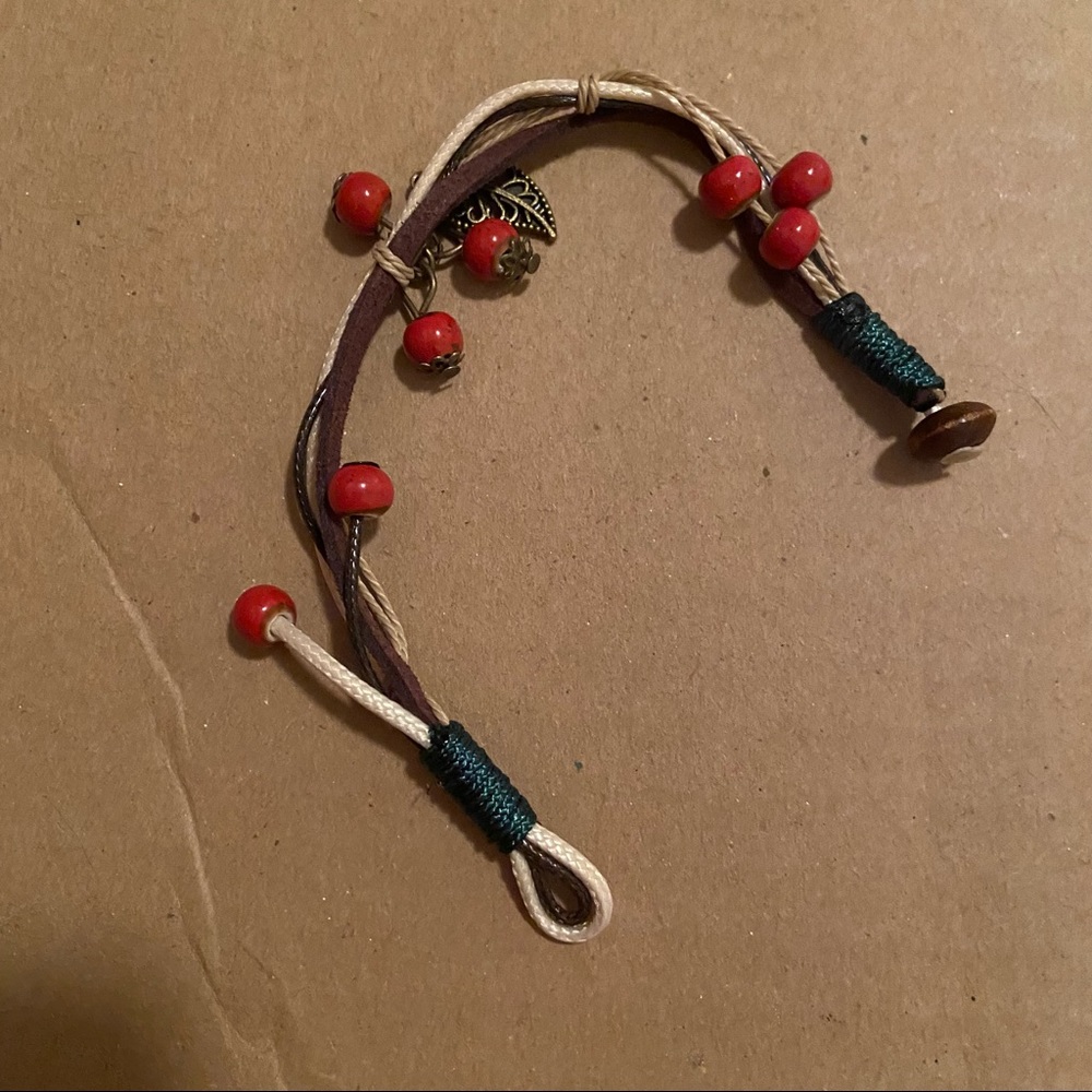 Ceramic Bead Charm Leaf Bracelet BOHO Bolo - Picture 4 of 5